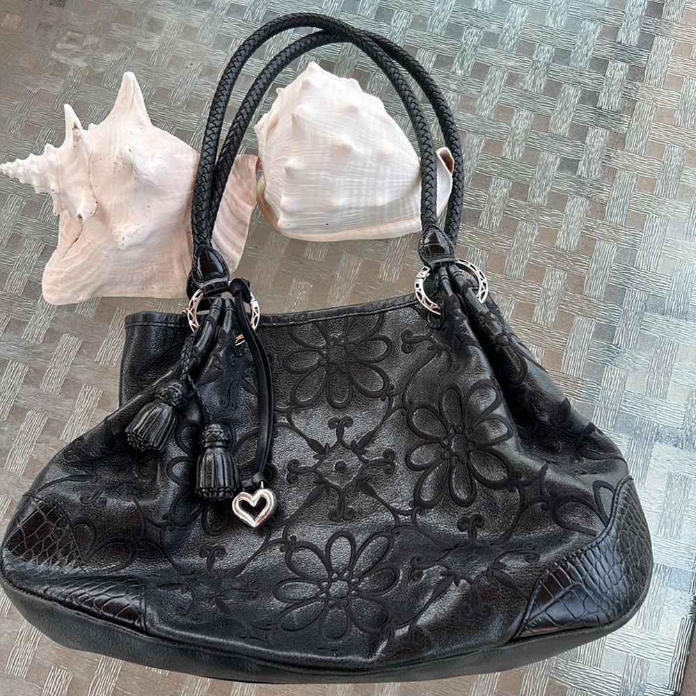 Brighton 90's Leather Flowers Black Shoulder Bag